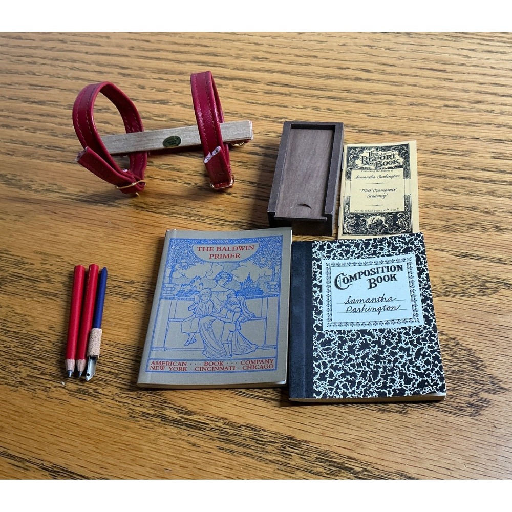 American Girl Samantha School Supplies Set Pleasant Company Book Strap Pencils